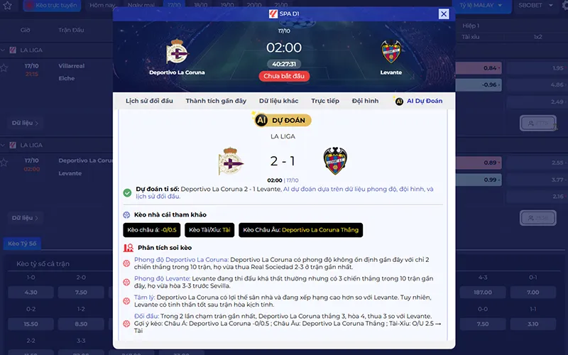 Dự đoán AI Deportivo vs Levante 02h00 ngày 17/10/2026