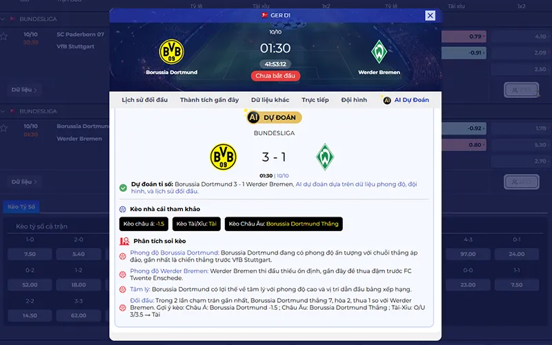 Dự đoán AI Dortmund vs Werder Bremen 01h30 ngày 10/10/2026
