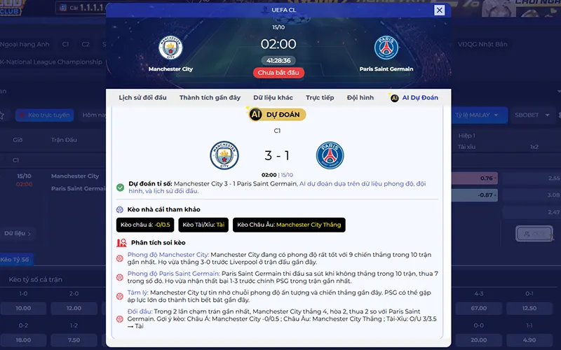 Dự đoán AI Man City vs PSG 02h00 ngày 15/10/2026